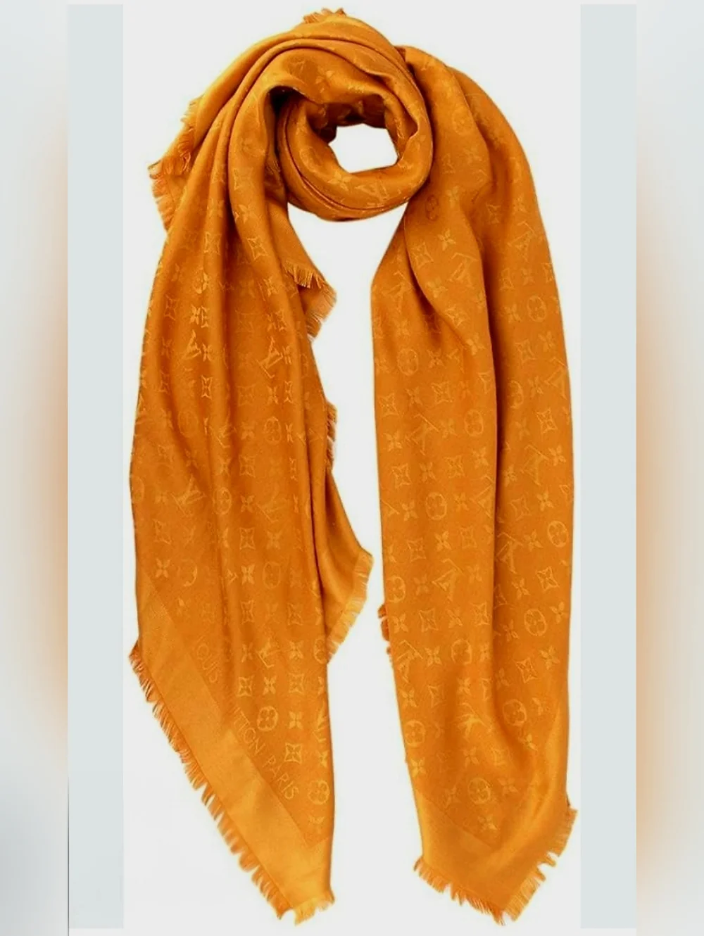 Louis Vuitton Orange Classic Monogram Silk Wool Oversized Shawl Scarf - Picture 3 of 12